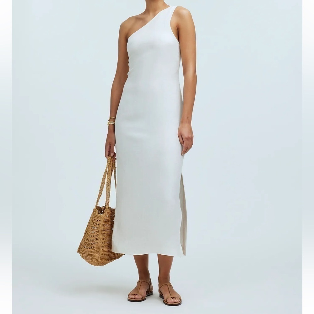 Madewell One-Shoulder Midi Dress in Lighthouse white size 2 NWT NQ624